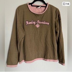 Harley-Davidson Olive and Pink Crewneck Shirt